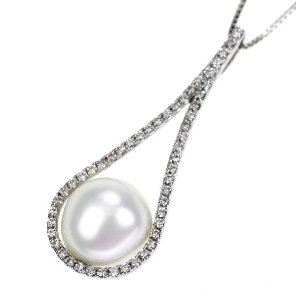 K18WG オーロラフェニックス白蝶真珠 ダイヤモンド ペンダントネックレス 径約10.5mm D0.30ct