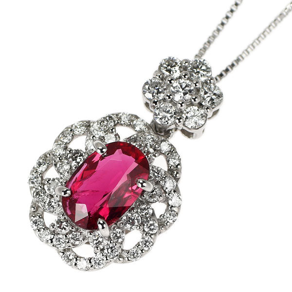 Pt900/ Pt850 非加熱ルビー ダイヤモンド ペンダントネックレス 1.022ct D0.43ct