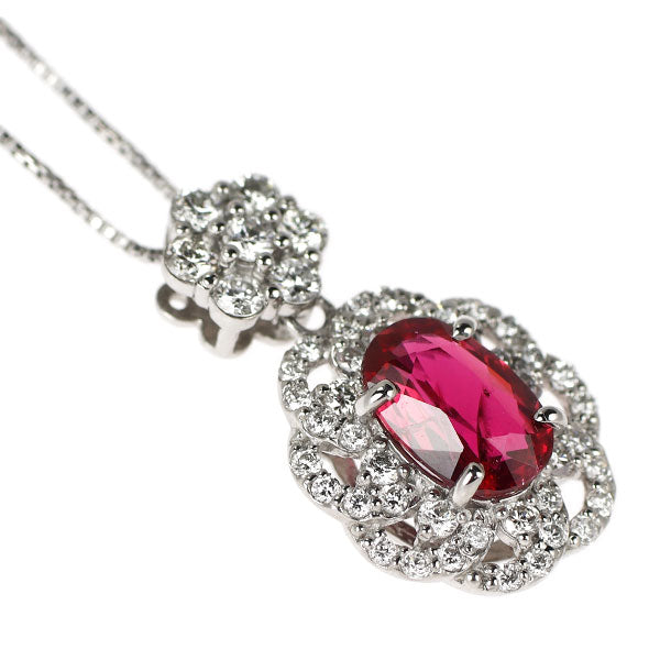 Pt900/ Pt850 非加熱ルビー ダイヤモンド ペンダントネックレス 1.022ct D0.43ct