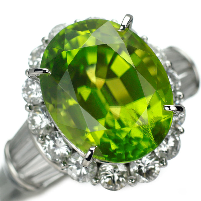 Pt900 ペリドット ダイヤモンド リング 10.75ct D2.20ct