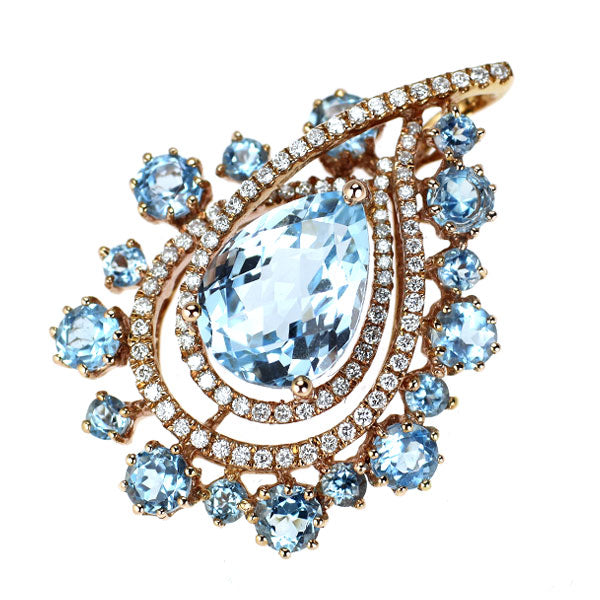 K18PG ブルートパーズ ダイヤモンド ペンダントトップ 5.92ct D0.32ct