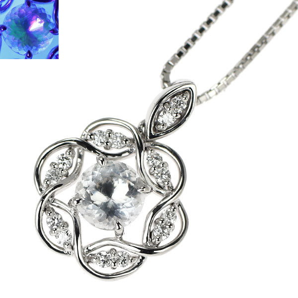 Pt900/ Pt850 ハイアライトオパール ダイヤモンド ペンダントネックレス 0.40ct D0.12ct