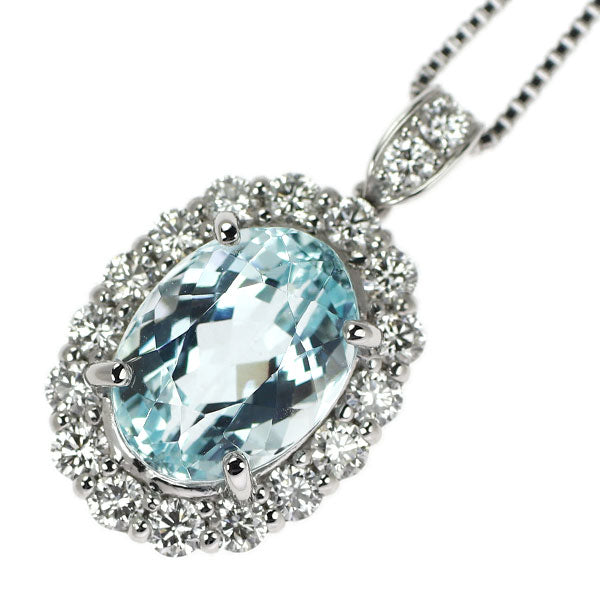 Pt950/ Pt850 アクアマリン ダイヤモンド ペンダントネックレス 3.03ct D0.59ct