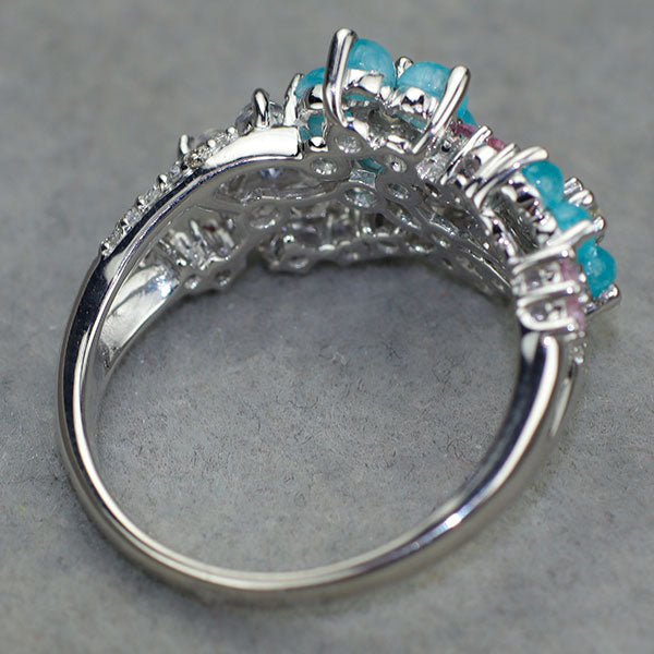 K18WG パライバトルマリン ムーンストーン サファイア タンザナイト ダイヤモンド リング S0.25ct PT1.00ct T0.04ct D0.10ct