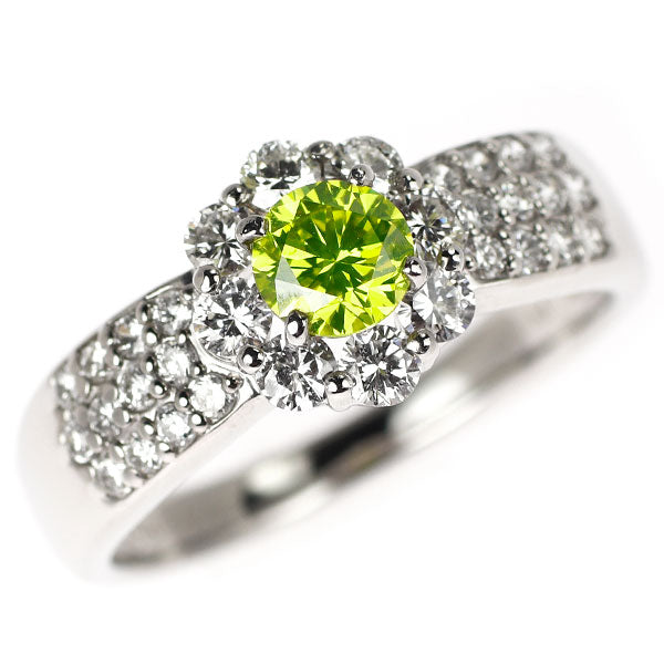 Pt900 アップルグリーン/カラーレス ダイヤモンド リング 0.488ct D0.74ct