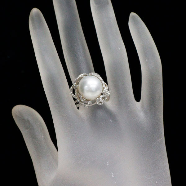 K18WG 白蝶 真珠 ダイヤモンド リング 径約13.2mm D0.92ct
