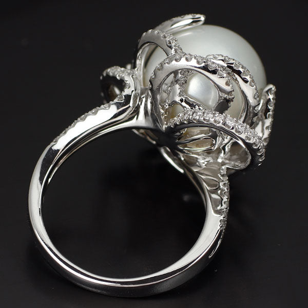 K18WG 白蝶 真珠 ダイヤモンド リング 径約13.2mm D0.92ct