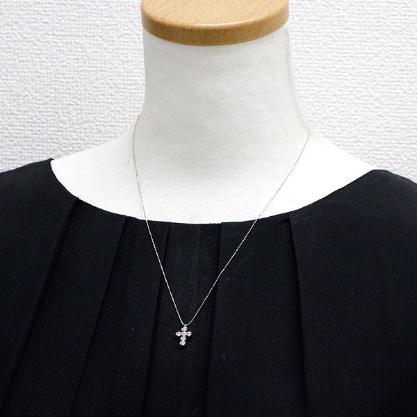 K18WG H&C ダイヤモンド ペンダントネックレス 0.45ct クロス