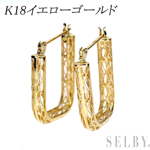 K18YG デザイン フープ ピアス — セルビーオンラインストア