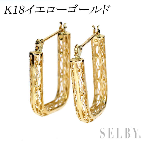 K18YG デザイン フープ ピアス