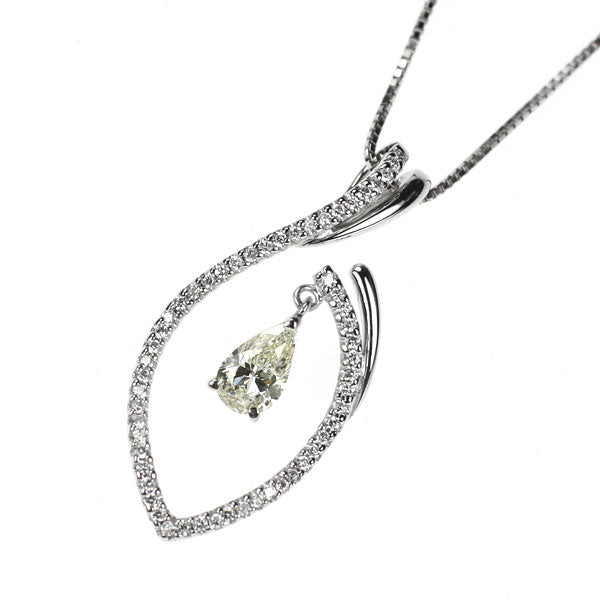 K18WG ペアシェイプ ダイヤモンド ペンダントネックレス 0.577ct D0.27ct