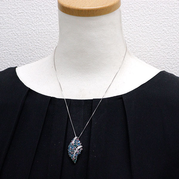 K18WG カラーレス/トリートブルー/トリートピンク ダイヤモンド ペンダントネックレス 3.55ct