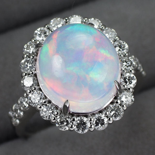 Pt950 ウォーター オパール ダイヤモンド リング 5.43ct D1.22ct