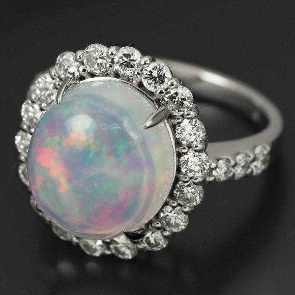 Pt950 ウォーター オパール ダイヤモンド リング 5.43ct D1.22ct