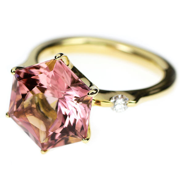 K18YG ピンクトルマリン ダイヤモンド リング 6.89ct D0.16ct
