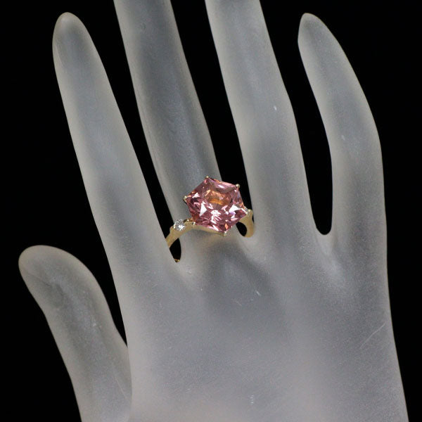 K18YG ピンクトルマリン ダイヤモンド リング 6.89ct D0.16ct