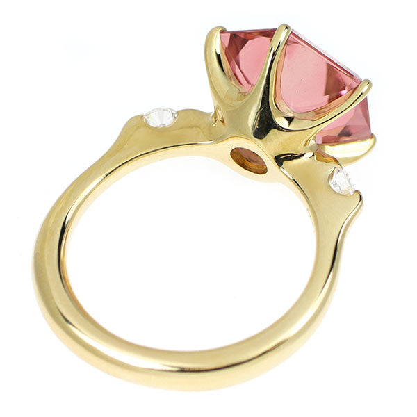 K18YG ピンクトルマリン ダイヤモンド リング 6.89ct D0.16ct