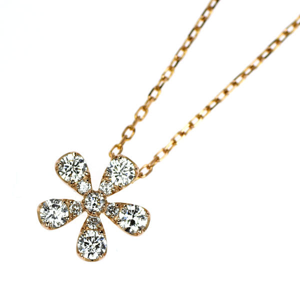 セイレーンアズーロ K18PG ダイヤモンド ペンダントネックレス 0.31ct フラワー