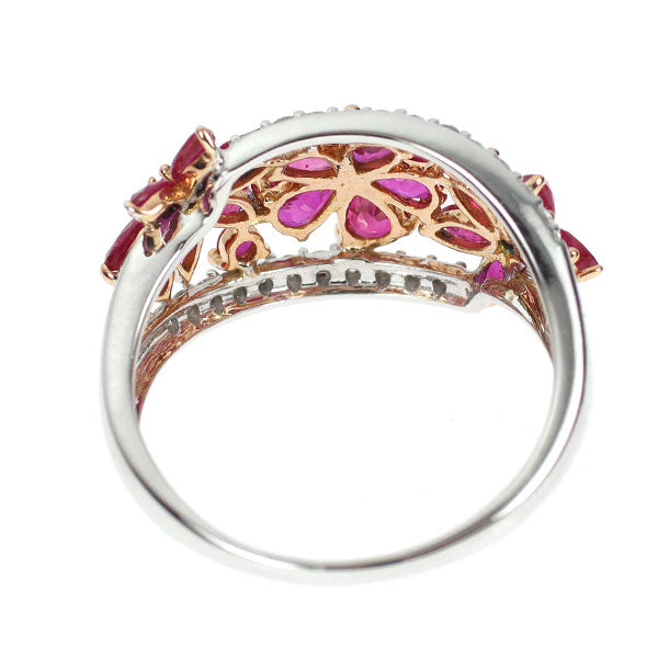 K18WG/PG ルビー ダイヤモンド リング 1.90ct D0.20ct フラワー