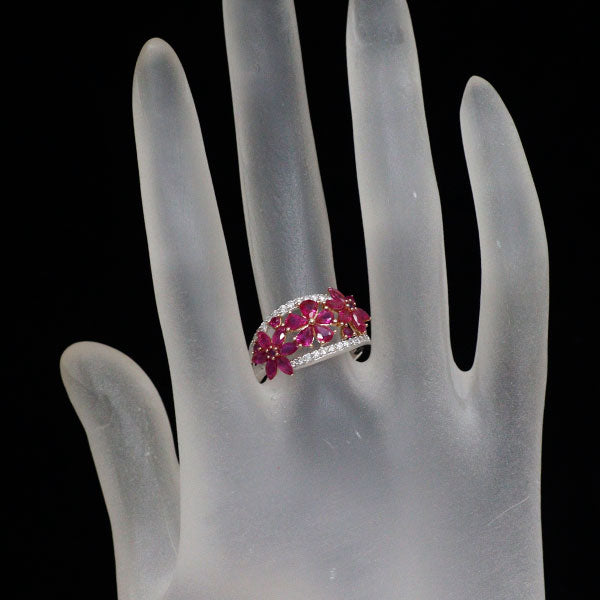 K18WG/PG ルビー ダイヤモンド リング 1.90ct D0.20ct フラワー