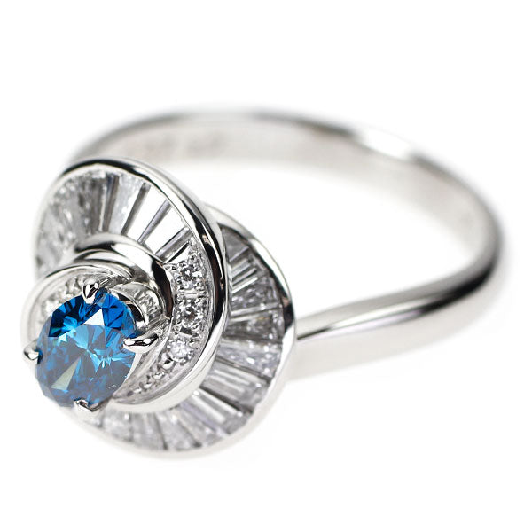 銀座ミワ Pt900 トリートブルーダイヤモンド リング 0.37ct D0.86ct