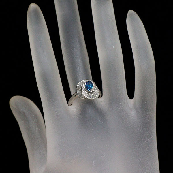 銀座ミワ Pt900 トリートブルーダイヤモンド リング 0.37ct D0.86ct