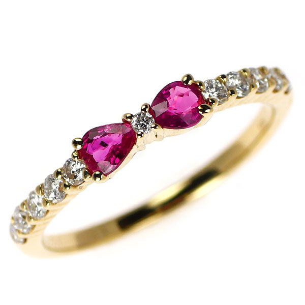 K18YG ルビー ダイヤモンド リング 0.31ct D0.21ct リボン