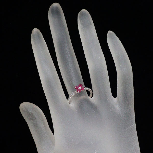 K18WG ルビー ダイヤモンド リング 0.55ct D0.41ct フラワー