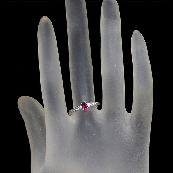 Pt950 非加熱 ピジョンブラッドルビー ダイヤモンド リング 0.28ct D0.11ct
