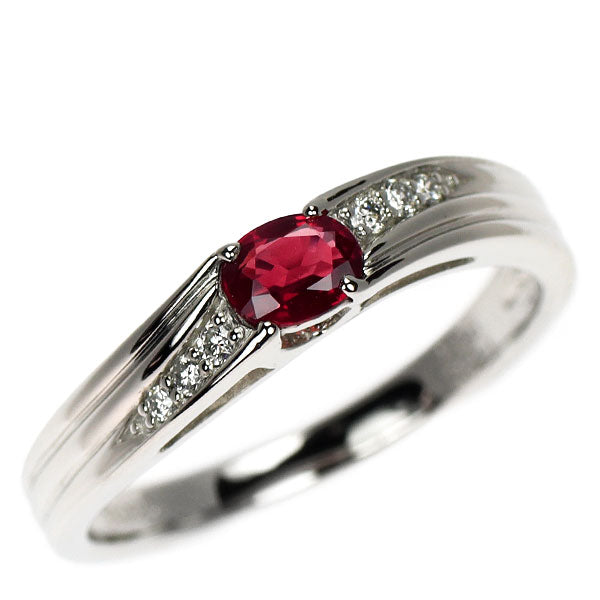Pt900 非加熱 ピジョンブラッドルビー ダイヤモンド リング 0.26ct D0.04ct