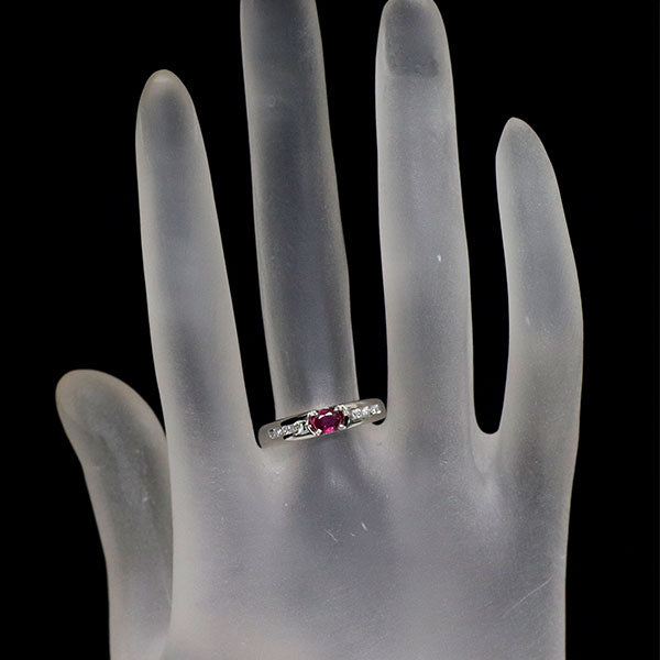 Pt900 非加熱 ピジョンブラッドルビー ダイヤモンド リング 0.33ct D0.12ct