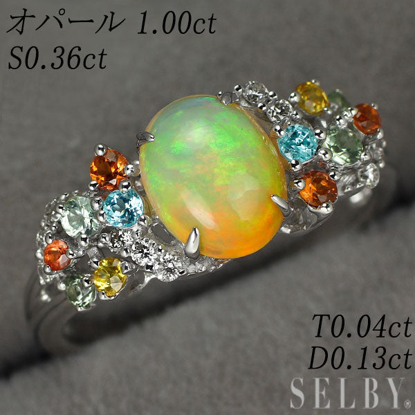 K18WG オパール サファイア パライバトルマリン ダイヤモンド リング 1.00ct S0.36ct T0.04ct D0.13ct