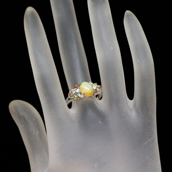 K18WG オパール サファイア パライバトルマリン ダイヤモンド リング 1.00ct S0.36ct T0.04ct D0.13ct