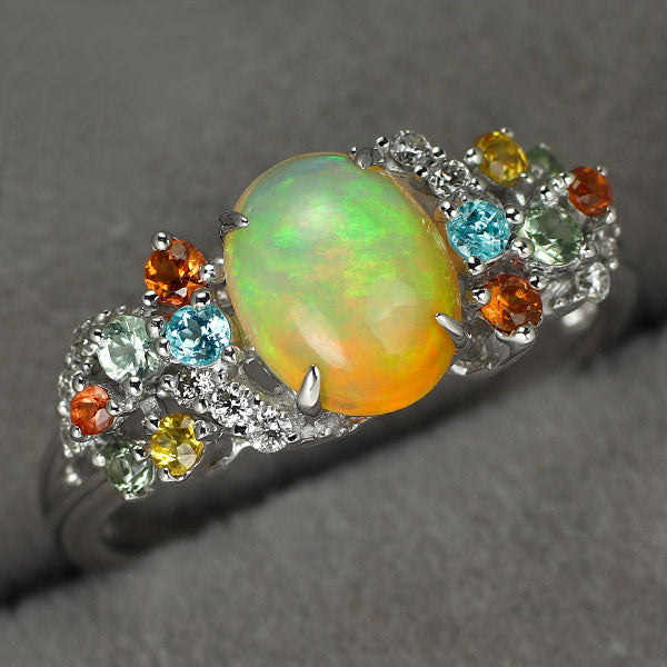 K18WG オパール サファイア パライバトルマリン ダイヤモンド リング 1.00ct S0.36ct T0.04ct D0.13ct