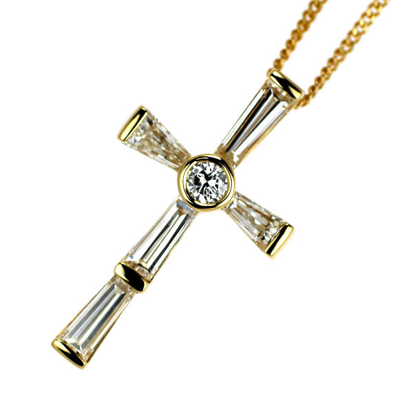 K18YG ダイヤモンド  ペンダントネックレス1.13ct クロス