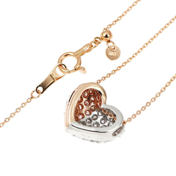 K18WG/PG 天然ピンク/カラーレス ダイヤモンド ペンダントネックレス 0.80ct ハート