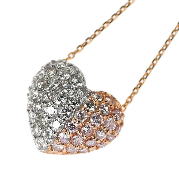 K18WG/PG 天然ピンク/カラーレス ダイヤモンド ペンダントネックレス 0.80ct ハート