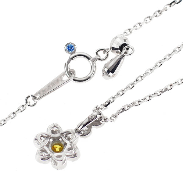 Pt900/ Pt850 天然イエロー ダイヤモンド ペンダントネックレス 0.125ct FVY I1 D0.285ct フラワー