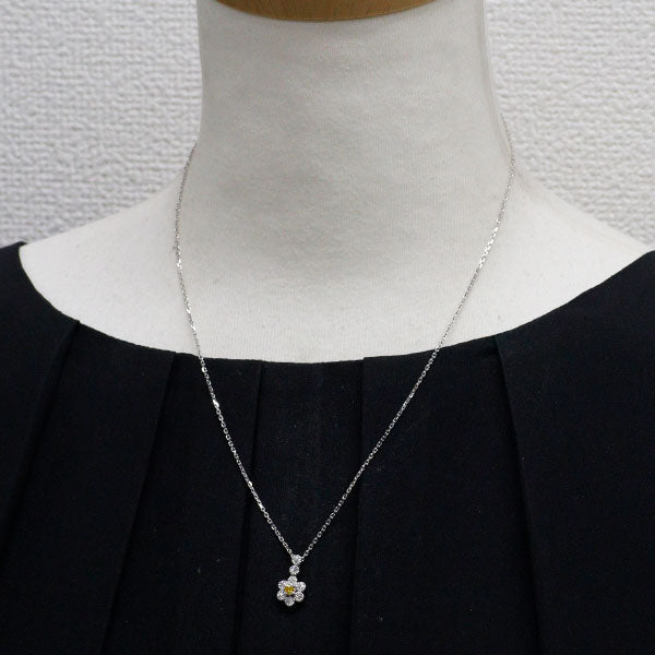 Pt900/ Pt850 天然イエロー ダイヤモンド ペンダントネックレス 0.125ct FVY I1 D0.285ct フラワー