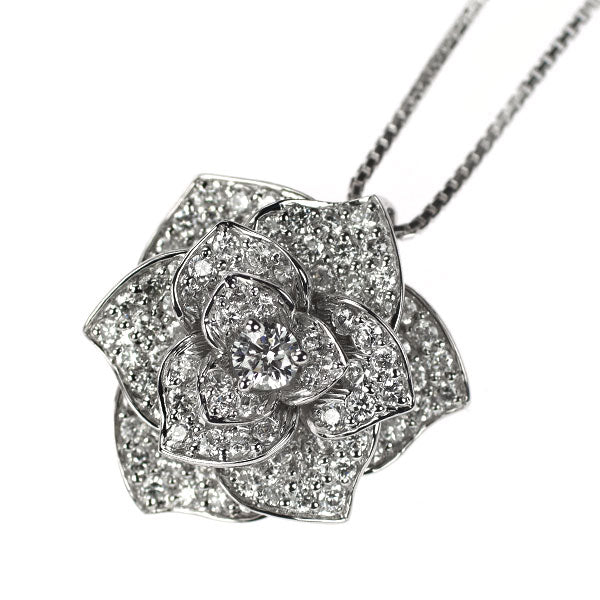 K18WG ダイヤモンド ペンダントネックレス 1.20ct フラワー パヴェ