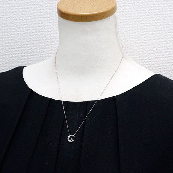 K18WG ダイヤモンド ペンダントネックレス 0.20ct 月
