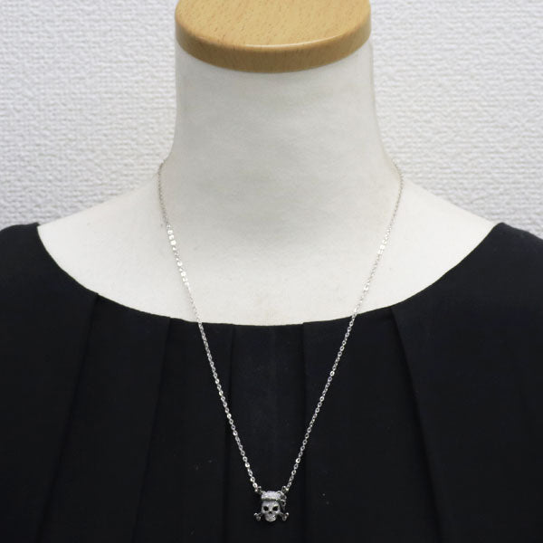K18WG ブラック/カラーレス ダイヤモンド ペンダントネックレス 0.52ct ドクロ スカル