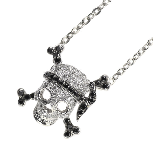 K18WG ブラック/カラーレス ダイヤモンド ペンダントネックレス 0.52ct ドクロ スカル