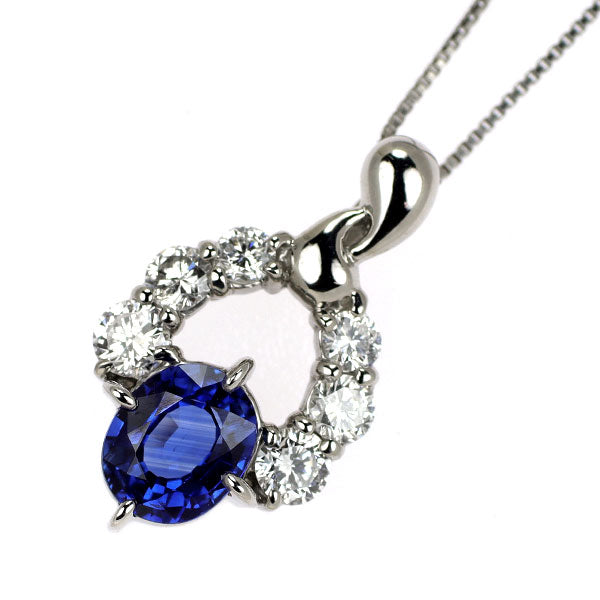 Pt900/ Pt850 サファイア ダイヤモンド ペンダントネックレス 1.02ct D0.50ct