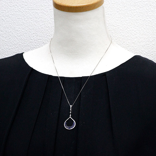 K18WG サファイア ダイヤモンド ペンダントネックレス 0.78ct D0.32ct