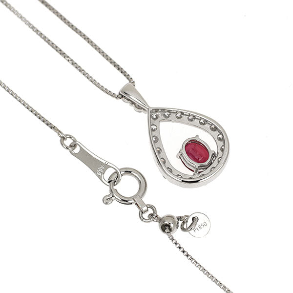 Pt900/ Pt850 非加熱 ピジョンブラッドルビー ダイヤモンド ペンダントネックレス 0.32ct D0.27ct