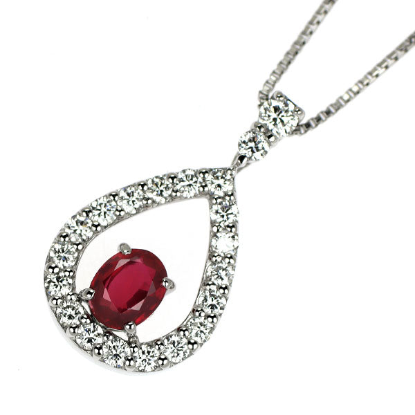 Pt900/ Pt850 非加熱 ピジョンブラッドルビー ダイヤモンド ペンダントネックレス 0.32ct D0.27ct