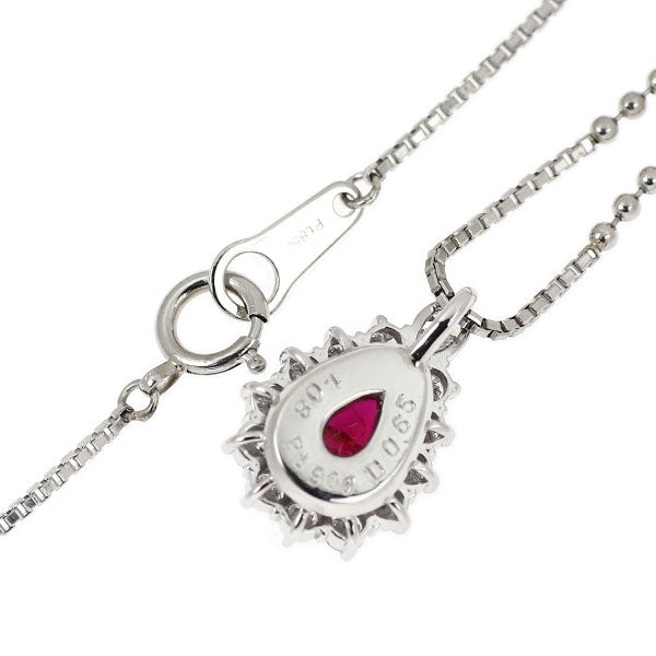 Pt900/ Pt850 ペアシェイプ ルビー ダイヤモンド ペンダントネックレス 1.08ct D0.65ct