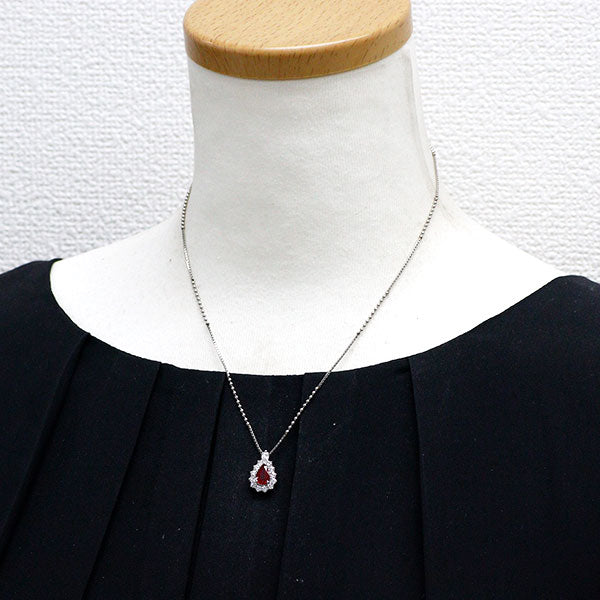 Pt900/ Pt850 ペアシェイプ ルビー ダイヤモンド ペンダントネックレス 1.08ct D0.65ct