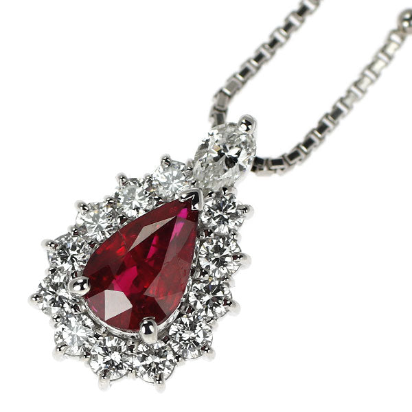 Pt900/ Pt850 ペアシェイプ ルビー ダイヤモンド ペンダントネックレス 1.08ct D0.65ct